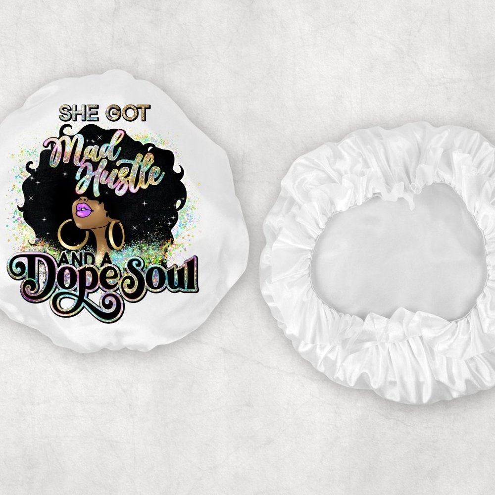 Woman's Rainbow Gold Mad Hustle Custom Juneteenth Design Satin Hair Bonnets